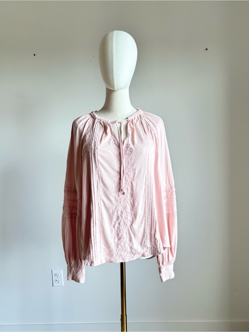 lauren ralph lauren blush pink embroidered lace peasant blouse size large